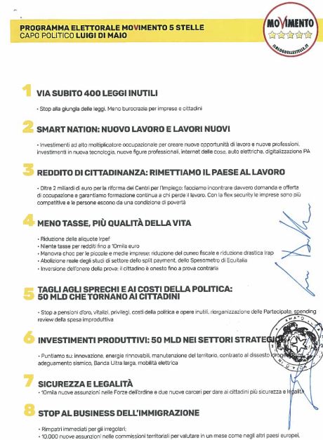 reddito cittadinanza programma 5stelle